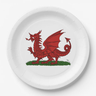 Roter Drache von Wales Pappteller
