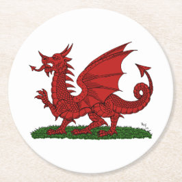 Roter Drache von Wales Runder Pappuntersetzer