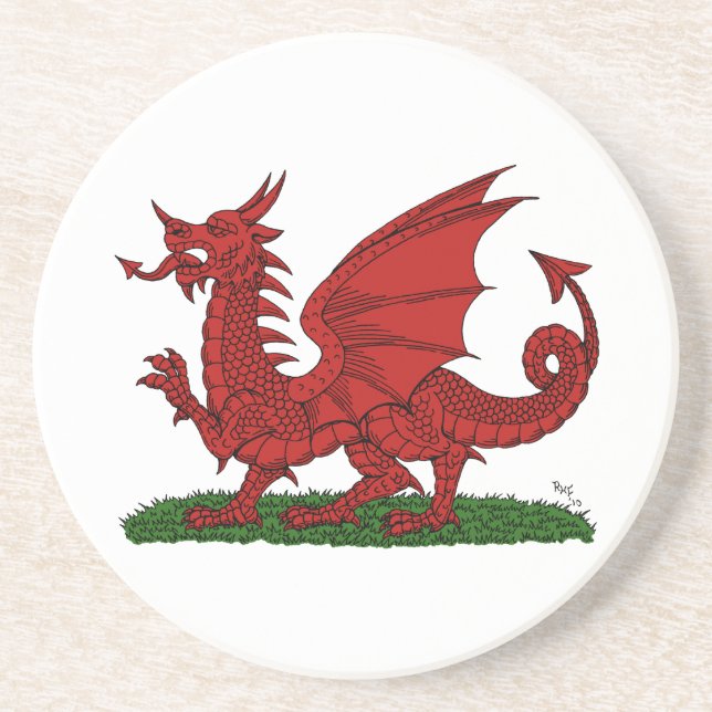 Roter Drache von Wales Sandstein Untersetzer (Vorne)