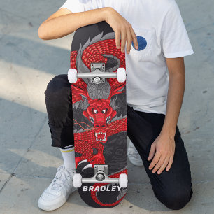 Roter Drachen Personalisierter Name Skateboard
