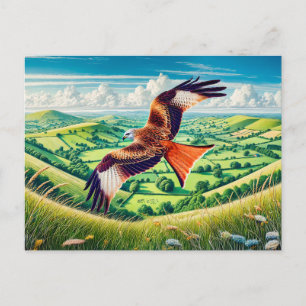 Roter Drachen über die Landschaft fliegen Feiertagspostkarte