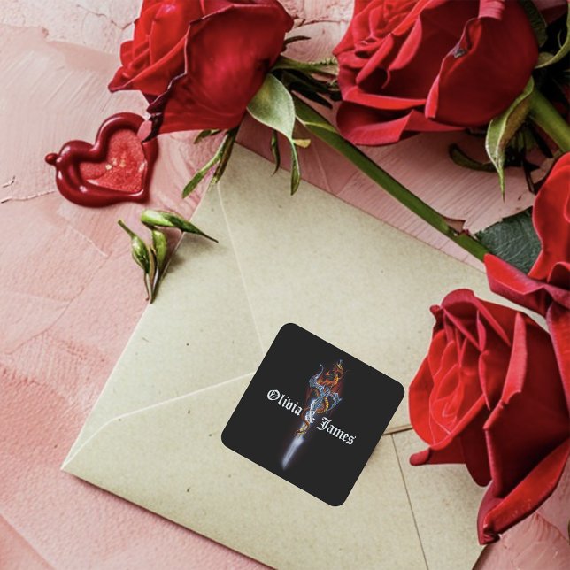 Roter Drachenschwert-Rose Quadratischer Aufkleber (Von Creator hochgeladen)