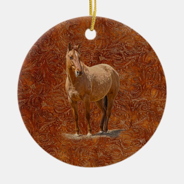 Roter Dun Horse-Liebhaber - Pferdegeschenkdesign Keramikornament (Vorne)