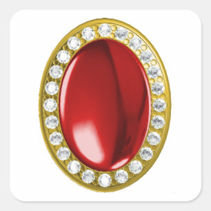 Roter Edelstein mit Diamanten Quadratischer Aufkleber