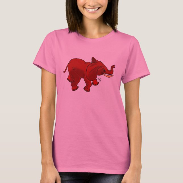 Roter Elefant auf Damen-Shirt T-Shirt (Vorderseite)