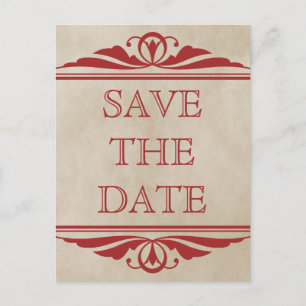 Roter Eleganter Deko Save the Date Postkarte