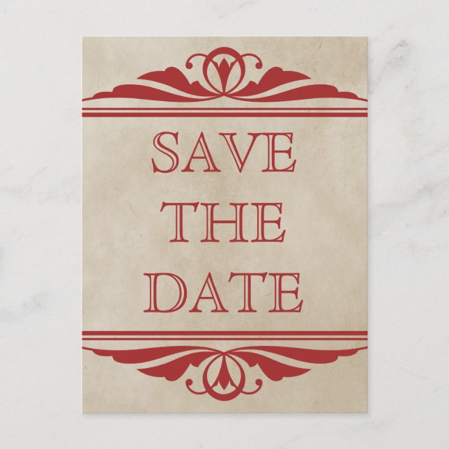Roter Eleganter Deko Save the Date Postkarte (Vorderseite)