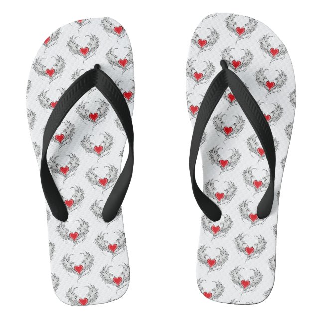 Roter Engel Herz mit Flügeln Flip Flops (Fußbett)