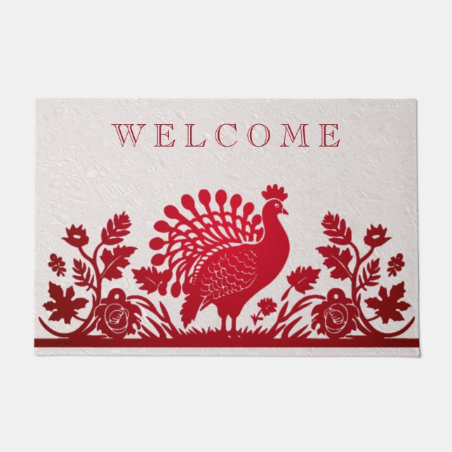 Roter Erntedank Türkei Floral Doormat Fußmatte (Vorderseite)