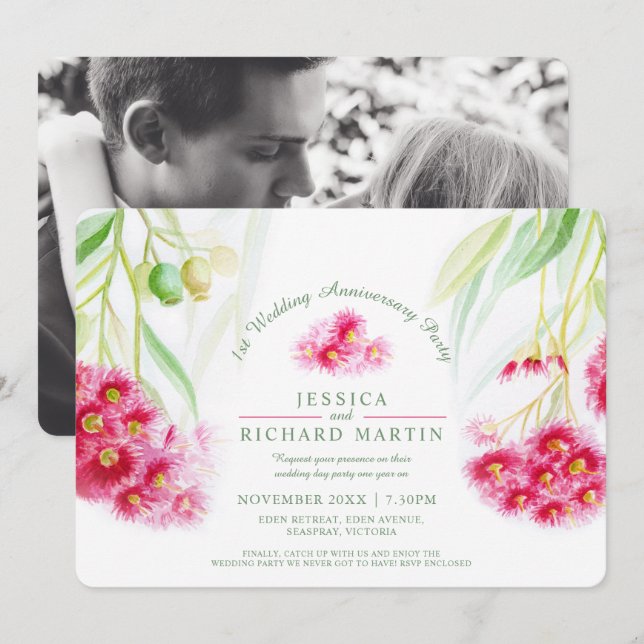 Roter Eukalyptus-Uferfarbe 1. Hochzeitsfeier Einladung (Vorne/Hinten)