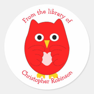 Roter Eulen-Design-Exlibris Runder Aufkleber