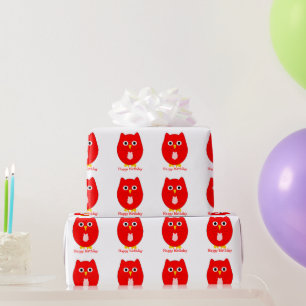 Roter Eulendesign Geburtstagsgeschenk Geschenkpapier