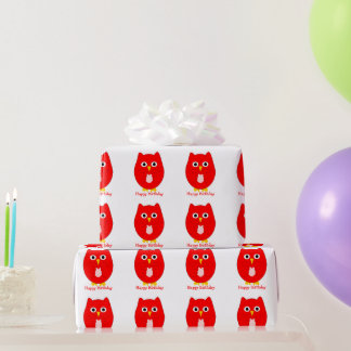 Roter Eulendesign Geburtstagsgeschenk Geschenkpapier