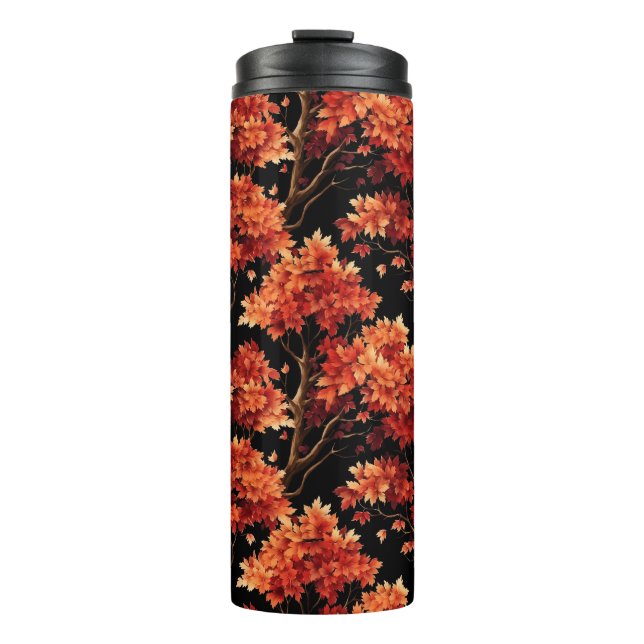 Roter Fall Ahornbaum Nahtloses Muster Grafik Thermosbecher (Vorderseite)