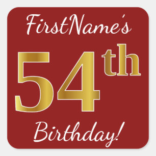 Roter, falscher Gold-54. Geburtstag + individuelle Quadratischer Aufkleber