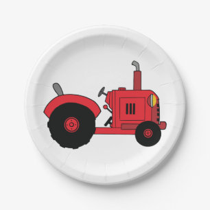 Roter Farmtraktor Fahrzeug Pappteller