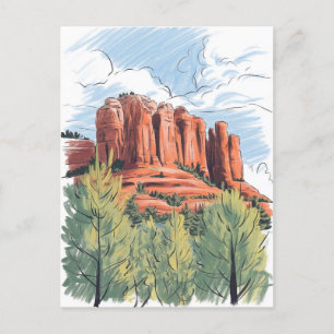 Roter Felsen, Sedona, Arizona, Bleistiftzeichnung Postkarte