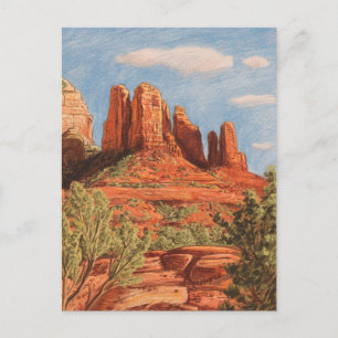 Roter Felsen, Sedona, Arizona, Buntstiftzeichnung Postkarte
