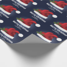Roter festlicher Weihnachtsmannhut auf Blau mit in