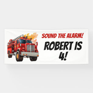 Roter Feuerwehrauto Alarm auslösen Name des Kindes Banner