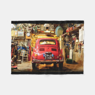 Roter Fiat 500, Italien, Flanelldecke Oldtimer Fleecedecke
