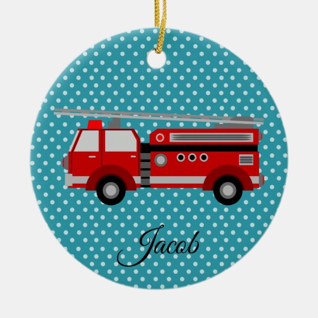 Roter Firetruck Keramik Ornament (Vorne)