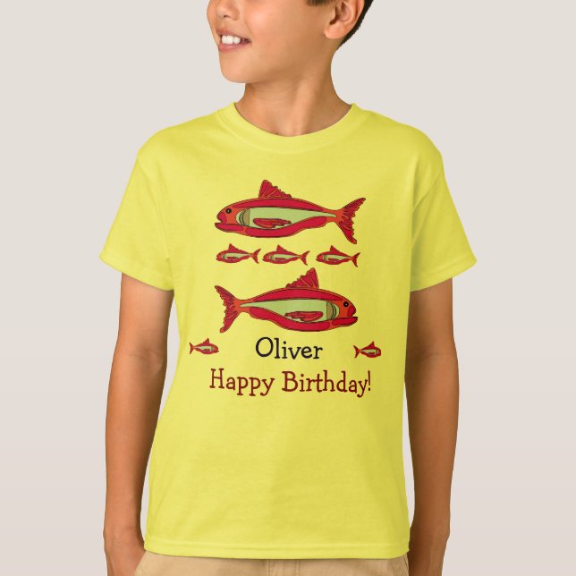 Roter Fisch für Kinder T - Shirt Happy Geburtstag  (Vorderseite)