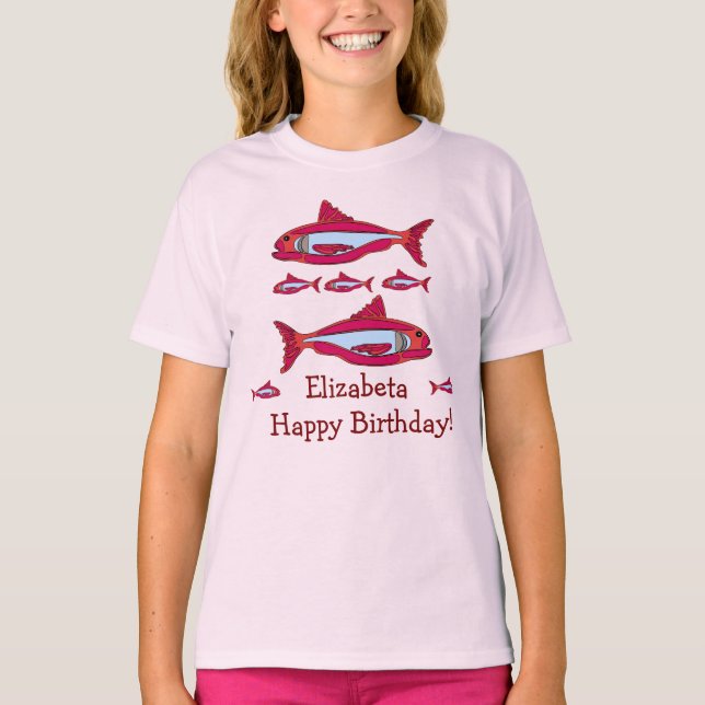 Roter Fisch für Kinder T - Shirt Happy Geburtstag  (Vorderseite)