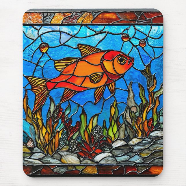 Roter Fisch Glasmalerei Mousepad (Vorne)