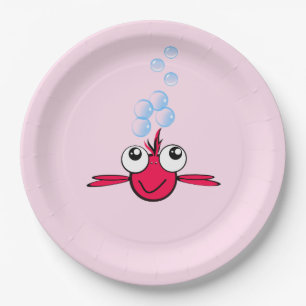 Roter Fisch mit Big Eyes Cartoon Illustration Pappteller