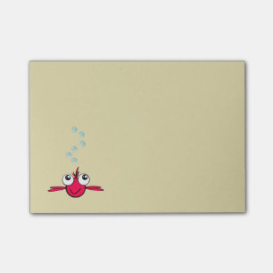 Roter Fisch mit Big Eyes Cartoon Illustration Post-it Klebezettel