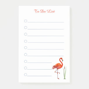 Roter Flamingo & Kalligrafie auf weißem liniertem  Post-it Klebezettel