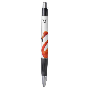 Roter Flamingo und Monogramm-Stift Kugelschreiber