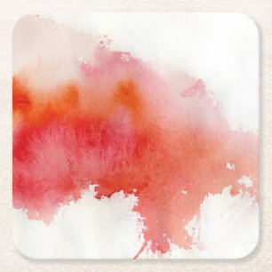 Roter Fleck, handgemalte abstrakte Aquarellmalerei Rechteckiger Pappuntersetzer