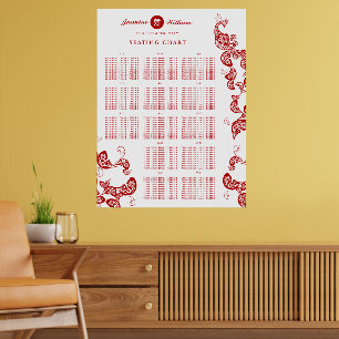 Roter Floral Boho Pfau 囍 Hochzeit Sitzordnung Poster
