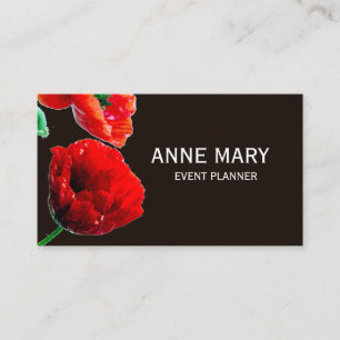Roter Floral Mohn Blumen Eventplaner Schwarz Trend Visitenkarte