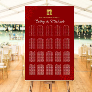 Roter florale moderne chinesische Hochzeit Sitzord Poster