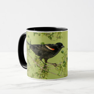 Roter Flügel Schwarzer Vogel grüner Hintergrund Tasse