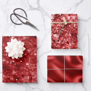 Roter Folien-Feiertag-Satin und Glitter-Weihnachte Geschenkpapier Set