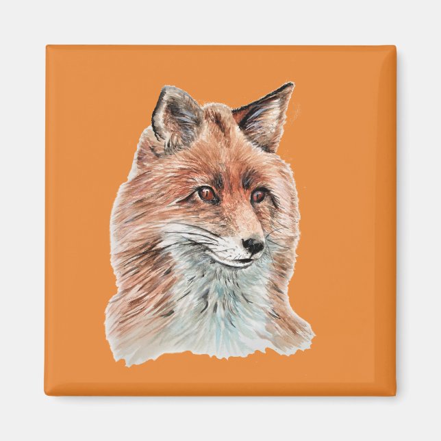 Roter Fox Aquarellmalerei Kunst Magnet (Vorne)