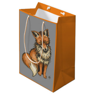 Roter Fox auf grauem Hintergrund Mittlere Geschenktüte