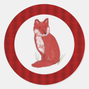 Roter Fox-Illustration mit kariertem Runder Aufkleber