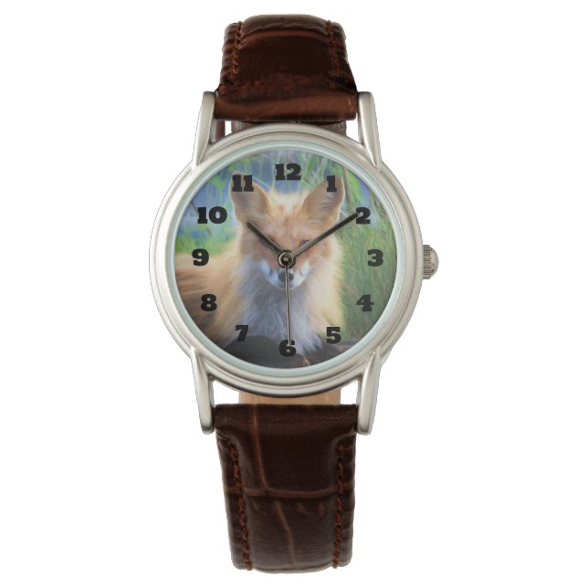 Roter Fox im Gras-Wildlife-Image Armbanduhr (Vorderseite)