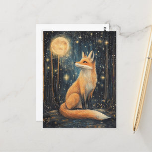 Roter Fox im Wald bei Nacht Postkarte