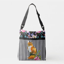 Roter Fox mit Blumen u. Streifen Crossbody Tasche
