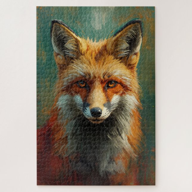 Roter Fox-Portrait - lebendige Ölmalerei Puzzle (Vertikal)