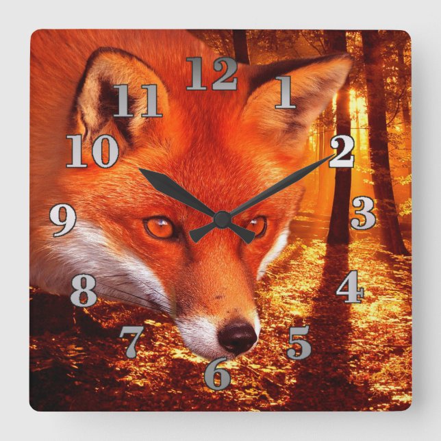 Roter Fox Quadratische Wanduhr (Vorderseite)