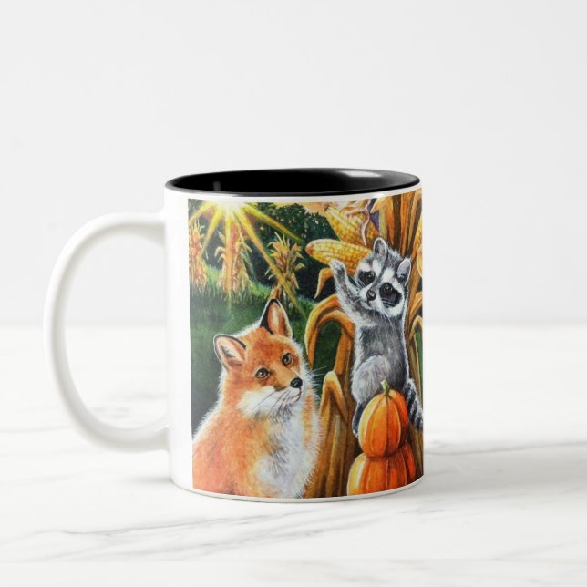Roter Fox Raccoon Frische Pasta machen Zweifarbige Tasse (Links)