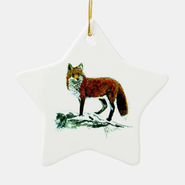 Roter Fox-Sternverzierung Keramikornament (Vorne)