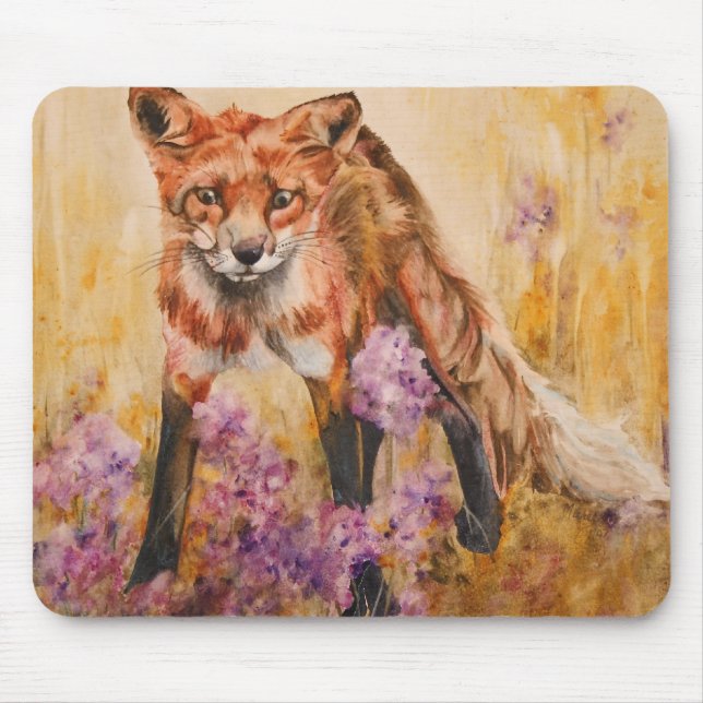 Roter Fox-Tier-Aquarell-wild lebende Tiere Mousepad (Vorne)